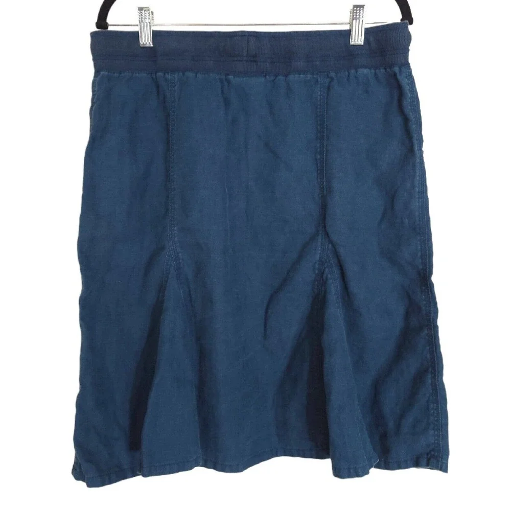 J Jill Womens Skirt Vtg 90s Y2K Blue Linen Drawstring Waist Pleated Midi Size S